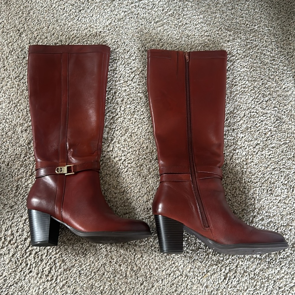 Giani Bernini Leather Knee High Brown Heeled Boots 9M NEW